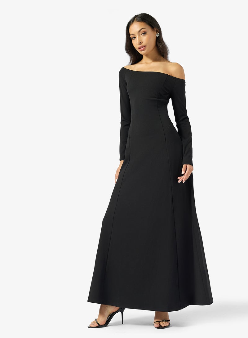 GUESS Evel Off Shoulder Long Sleeve Maxi Dress - Image 1